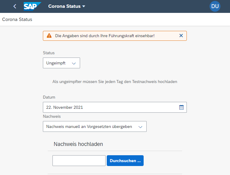 SAP Fiori App Corona Status