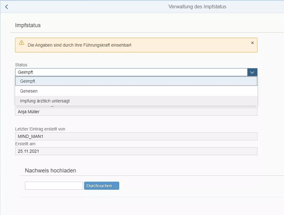 SAP Fiori App Corona Status bei Impfpflicht